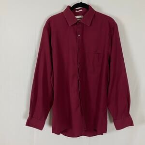 Van Heusen Burgundy Pin Cord Button-Up Shirt Long Sleeve Men's Large Classic Fit